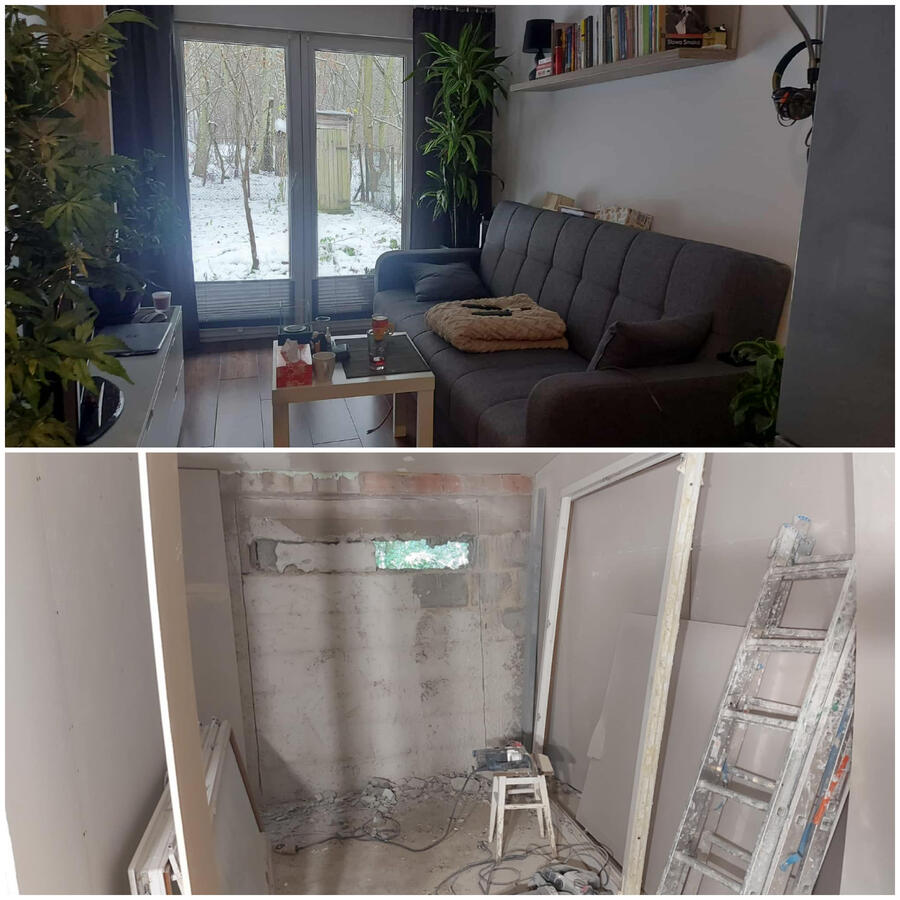 Kompleksowe wykończenie wnętrza Kompleksowe prace wykończeniowe – montaż okien, zabudowa GK, malowanie i panele – Kania Góra